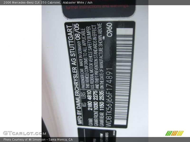 Alabaster White / Ash 2006 Mercedes-Benz CLK 350 Cabriolet