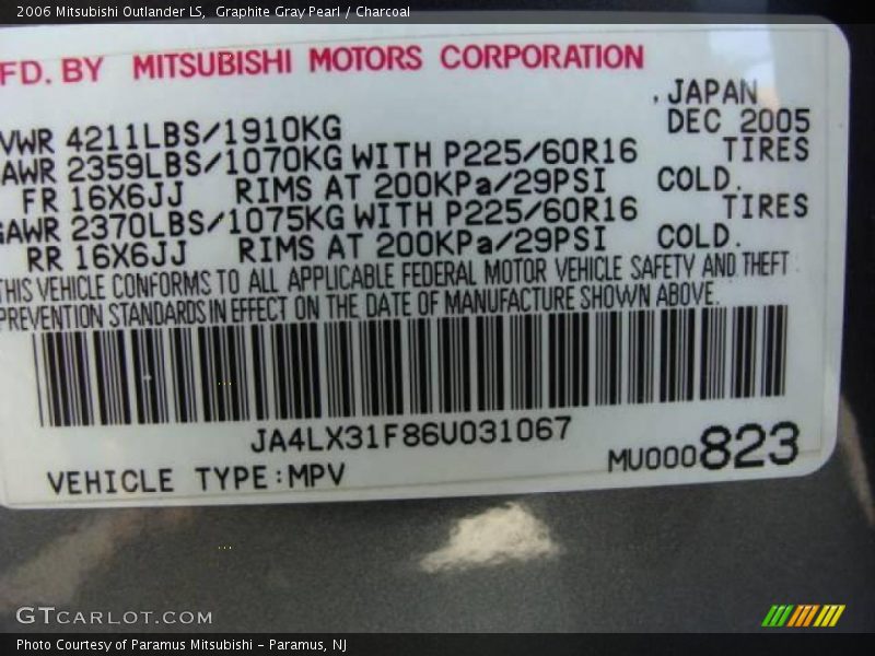 Graphite Gray Pearl / Charcoal 2006 Mitsubishi Outlander LS
