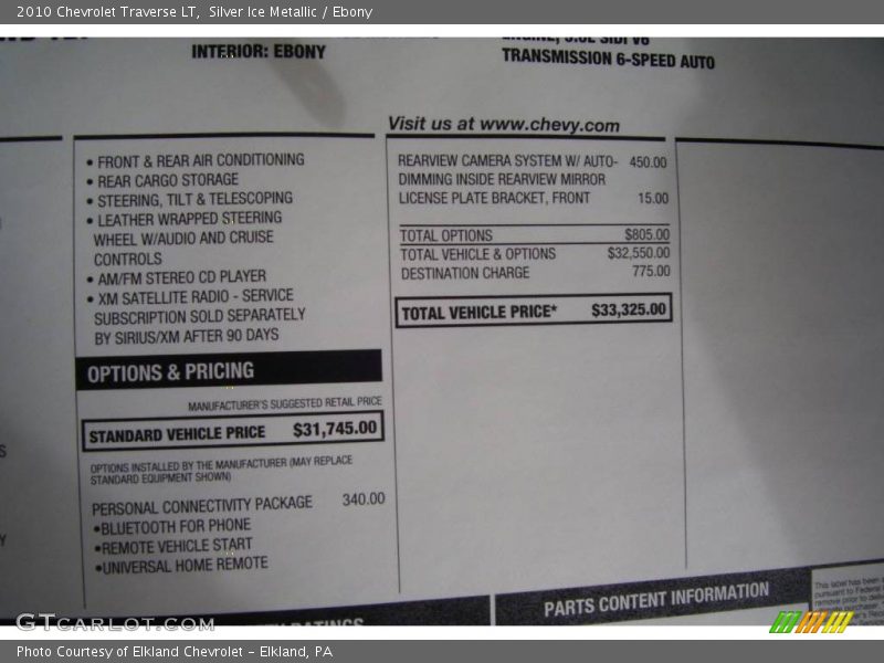 Silver Ice Metallic / Ebony 2010 Chevrolet Traverse LT
