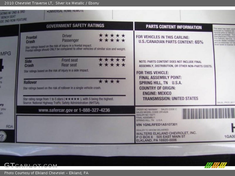 Silver Ice Metallic / Ebony 2010 Chevrolet Traverse LT