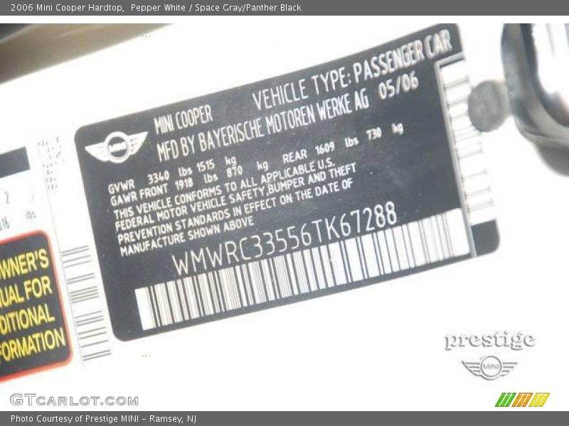 Pepper White / Space Gray/Panther Black 2006 Mini Cooper Hardtop