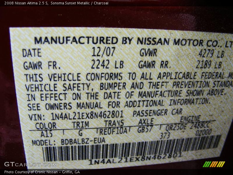 Sonoma Sunset Metallic / Charcoal 2008 Nissan Altima 2.5 S