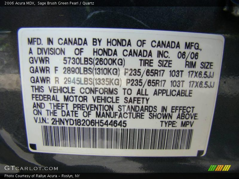 Sage Brush Green Pearl / Quartz 2006 Acura MDX