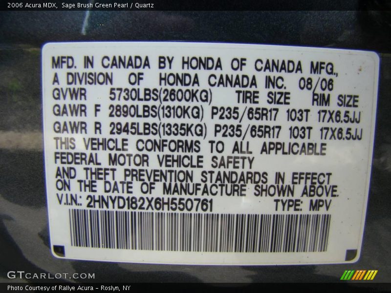 Sage Brush Green Pearl / Quartz 2006 Acura MDX