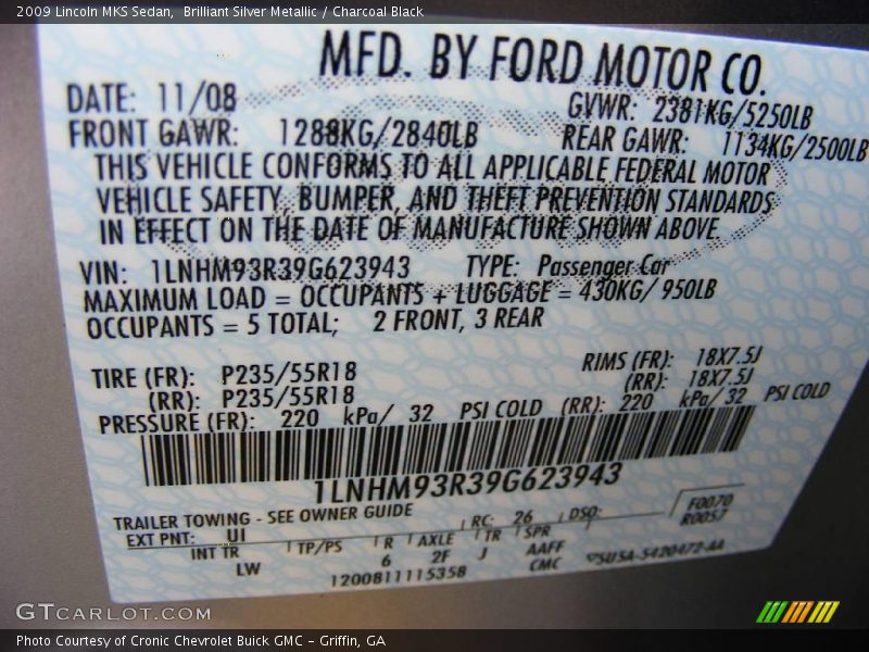 Brilliant Silver Metallic / Charcoal Black 2009 Lincoln MKS Sedan