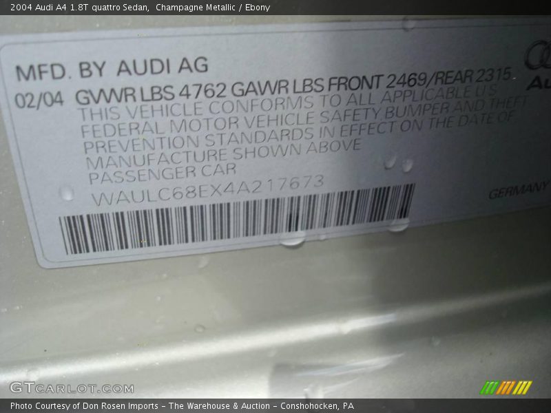 Champagne Metallic / Ebony 2004 Audi A4 1.8T quattro Sedan