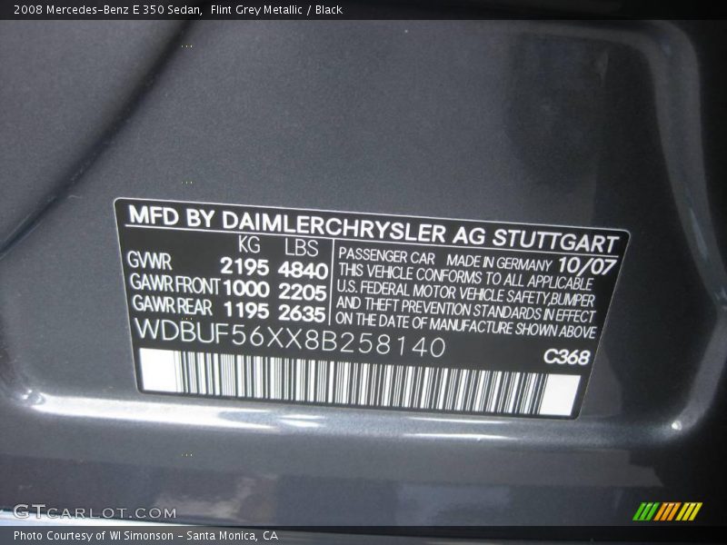 Flint Grey Metallic / Black 2008 Mercedes-Benz E 350 Sedan