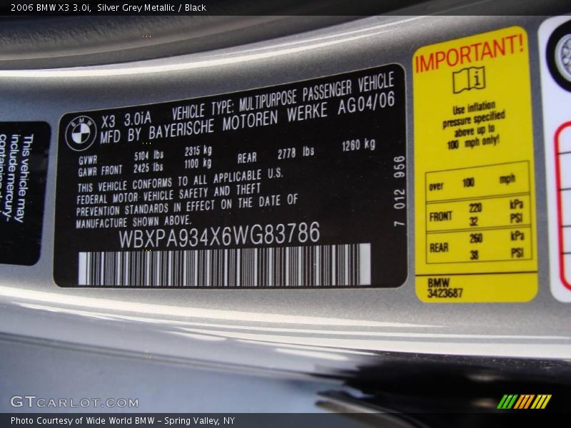 Silver Grey Metallic / Black 2006 BMW X3 3.0i