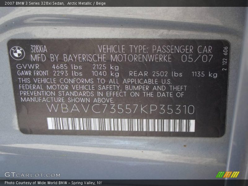 Arctic Metallic / Beige 2007 BMW 3 Series 328xi Sedan