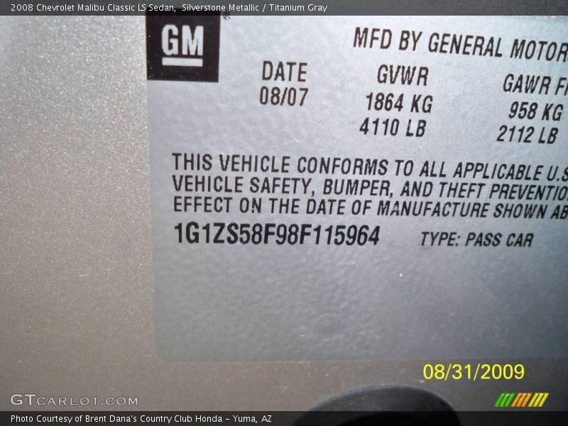 Silverstone Metallic / Titanium Gray 2008 Chevrolet Malibu Classic LS Sedan