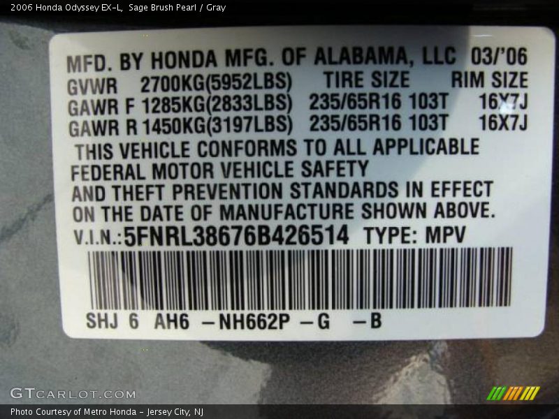 Sage Brush Pearl / Gray 2006 Honda Odyssey EX-L