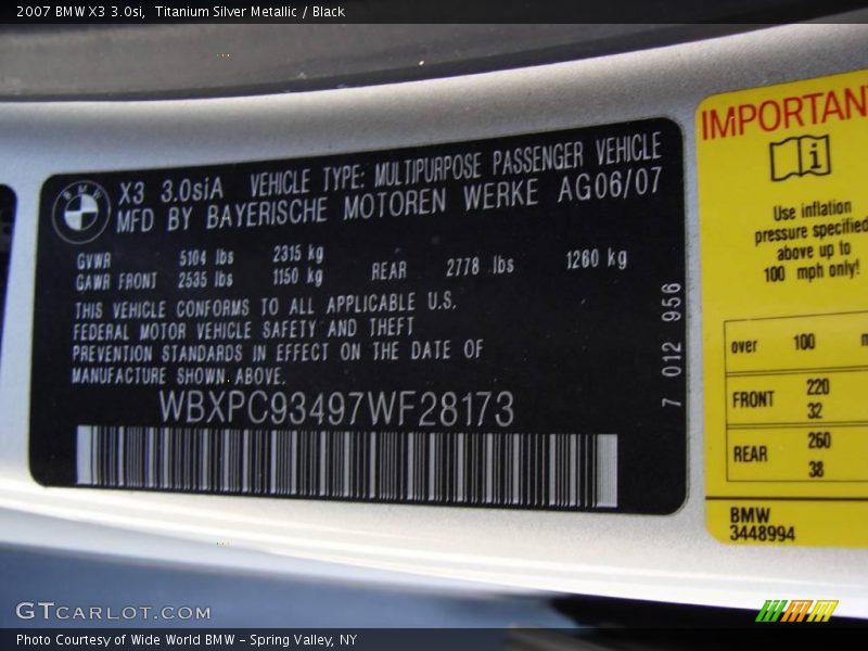 Titanium Silver Metallic / Black 2007 BMW X3 3.0si