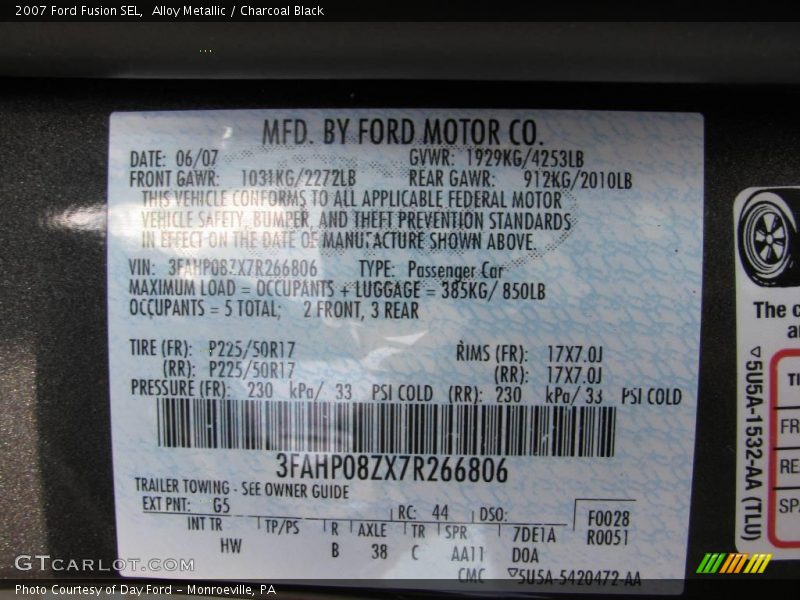 Alloy Metallic / Charcoal Black 2007 Ford Fusion SEL