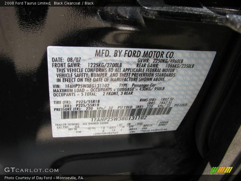 Black Clearcoat / Black 2008 Ford Taurus Limited