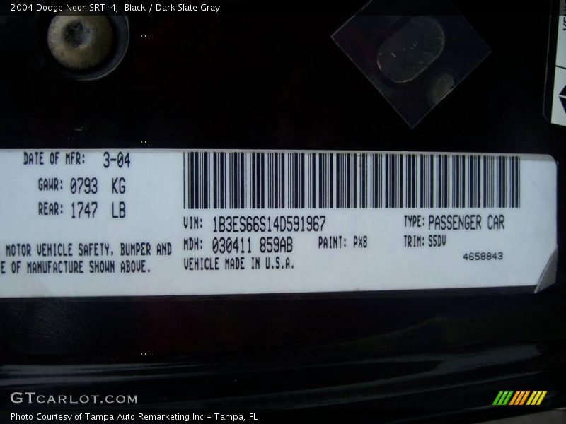 Black / Dark Slate Gray 2004 Dodge Neon SRT-4