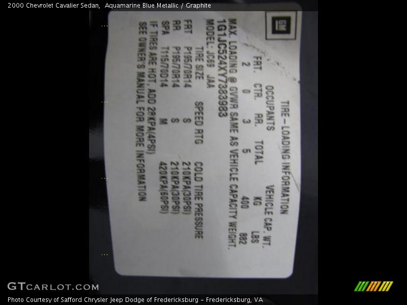 Aquamarine Blue Metallic / Graphite 2000 Chevrolet Cavalier Sedan