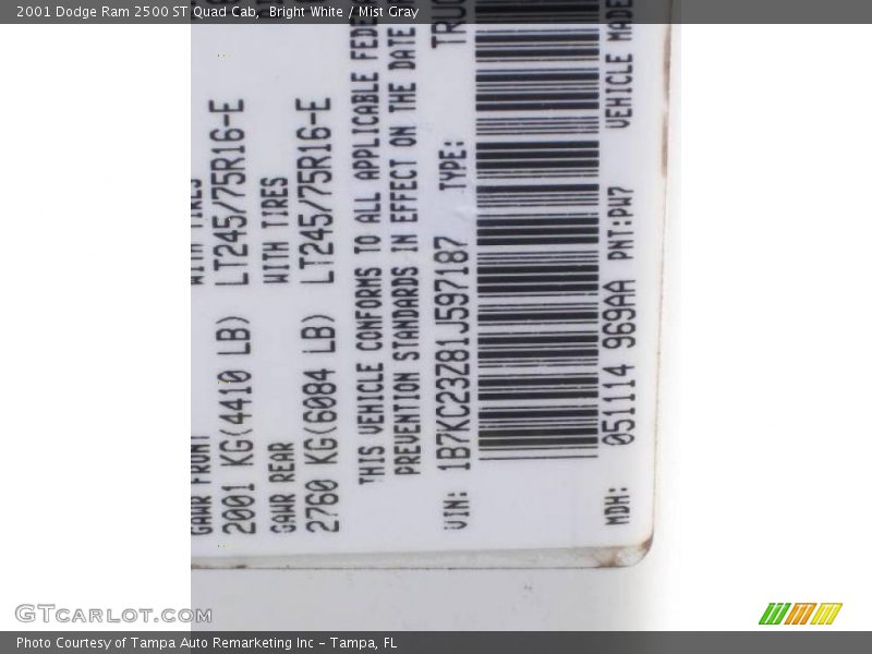 Bright White / Mist Gray 2001 Dodge Ram 2500 ST Quad Cab
