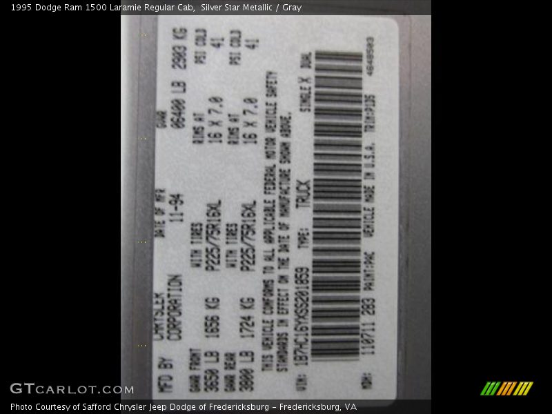 Silver Star Metallic / Gray 1995 Dodge Ram 1500 Laramie Regular Cab