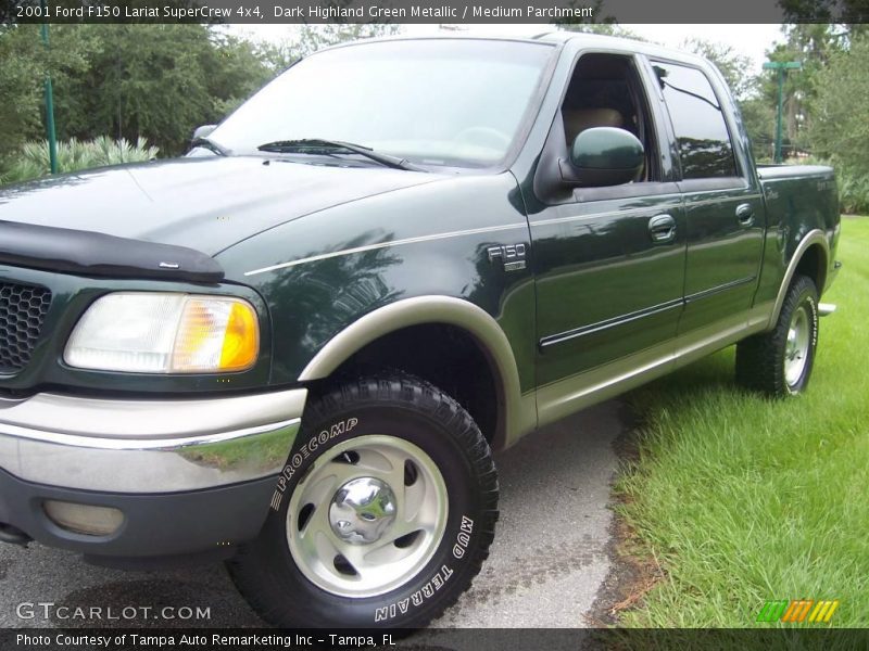 Dark Highland Green Metallic / Medium Parchment 2001 Ford F150 Lariat SuperCrew 4x4