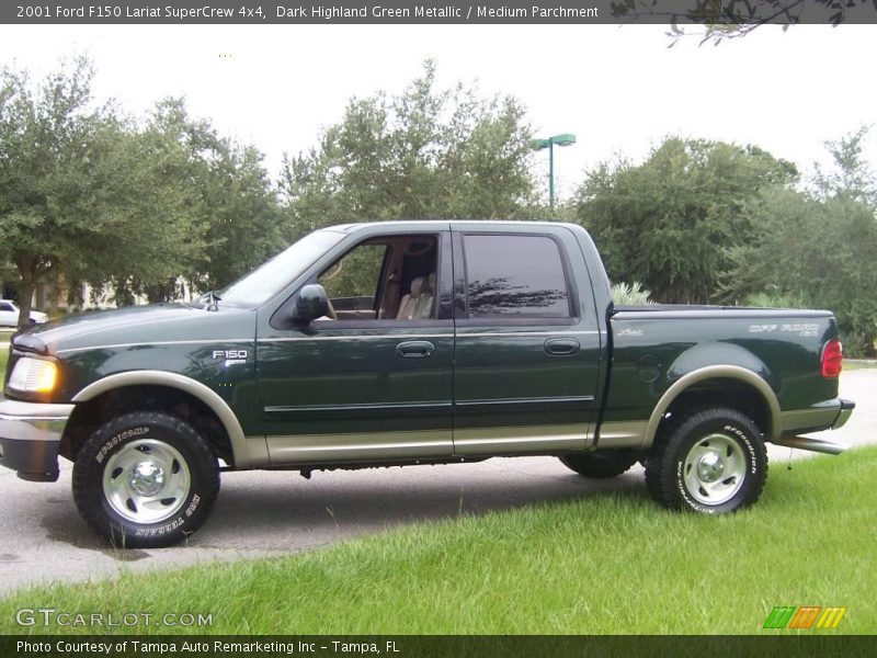 Dark Highland Green Metallic / Medium Parchment 2001 Ford F150 Lariat SuperCrew 4x4