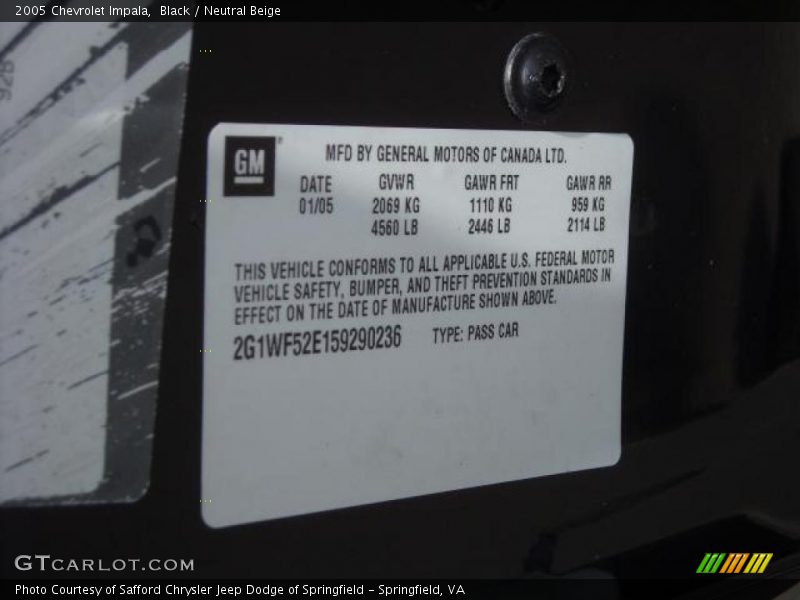 Black / Neutral Beige 2005 Chevrolet Impala
