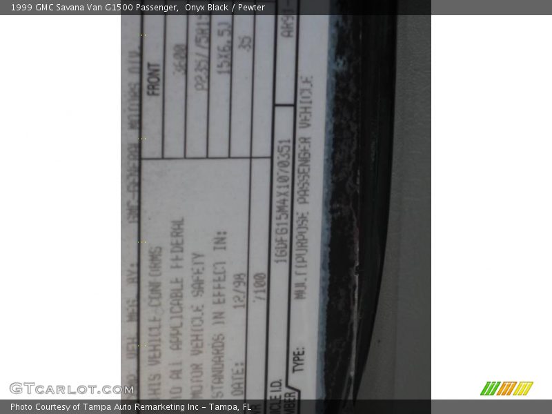 Onyx Black / Pewter 1999 GMC Savana Van G1500 Passenger