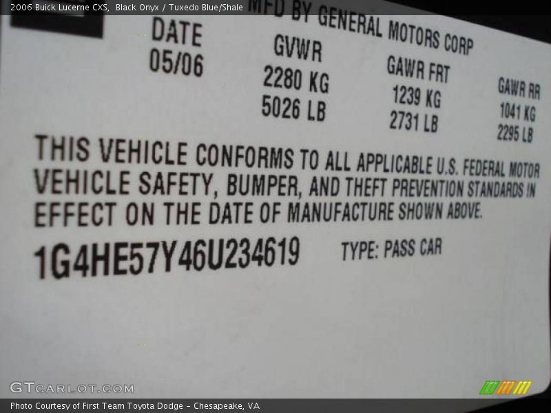 Black Onyx / Tuxedo Blue/Shale 2006 Buick Lucerne CXS