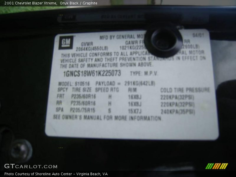 Onyx Black / Graphite 2001 Chevrolet Blazer Xtreme