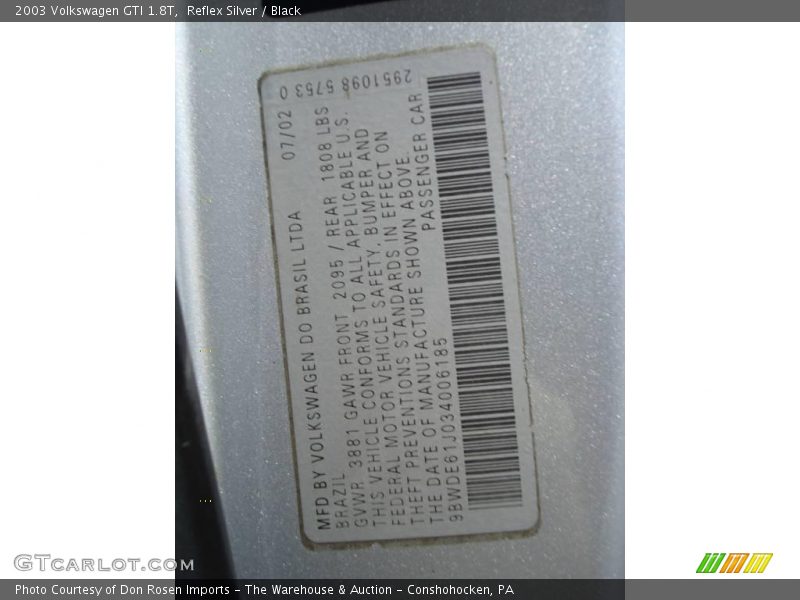 Reflex Silver / Black 2003 Volkswagen GTI 1.8T