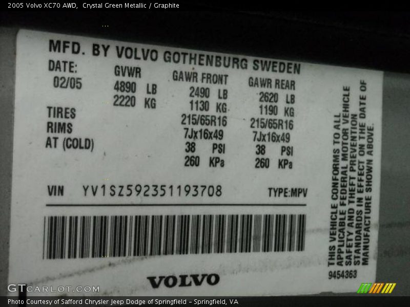 Crystal Green Metallic / Graphite 2005 Volvo XC70 AWD