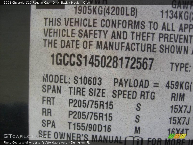 Onyx Black / Medium Gray 2002 Chevrolet S10 Regular Cab