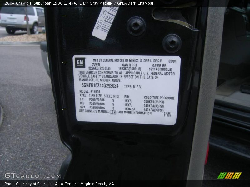 Dark Gray Metallic / Gray/Dark Charcoal 2004 Chevrolet Suburban 1500 LS 4x4