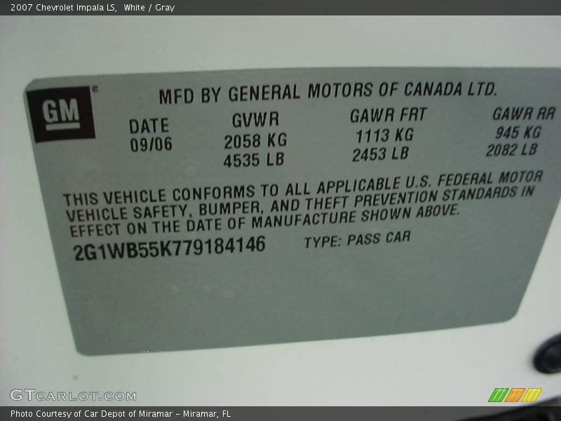 White / Gray 2007 Chevrolet Impala LS