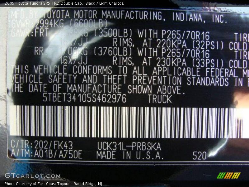 Black / Light Charcoal 2005 Toyota Tundra SR5 TRD Double Cab