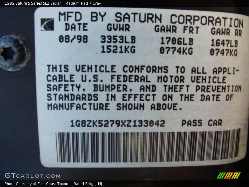 Medium Red / Gray 1999 Saturn S Series SL2 Sedan