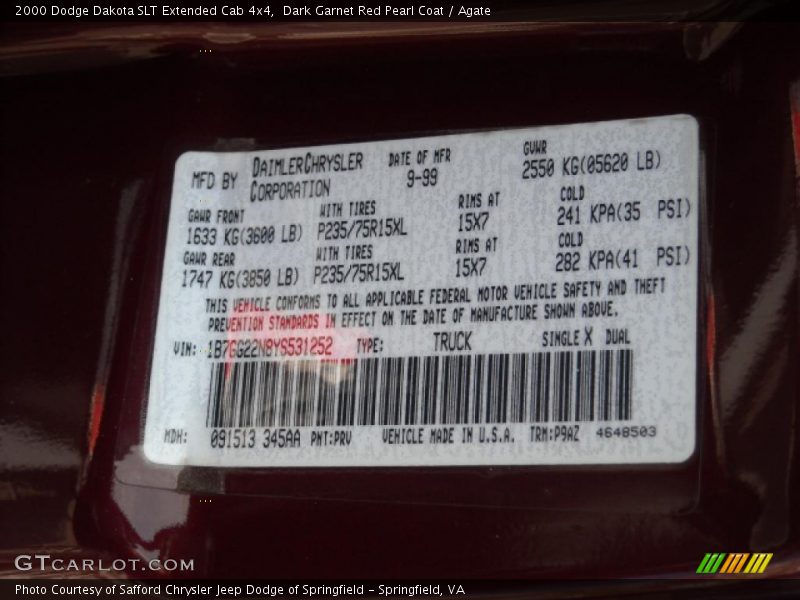 Dark Garnet Red Pearl Coat / Agate 2000 Dodge Dakota SLT Extended Cab 4x4