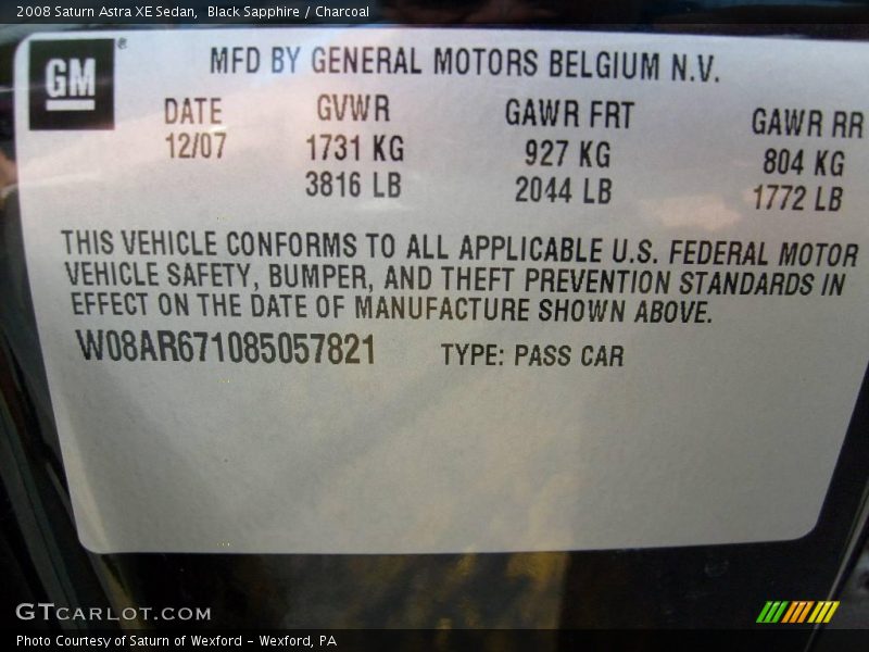 Black Sapphire / Charcoal 2008 Saturn Astra XE Sedan