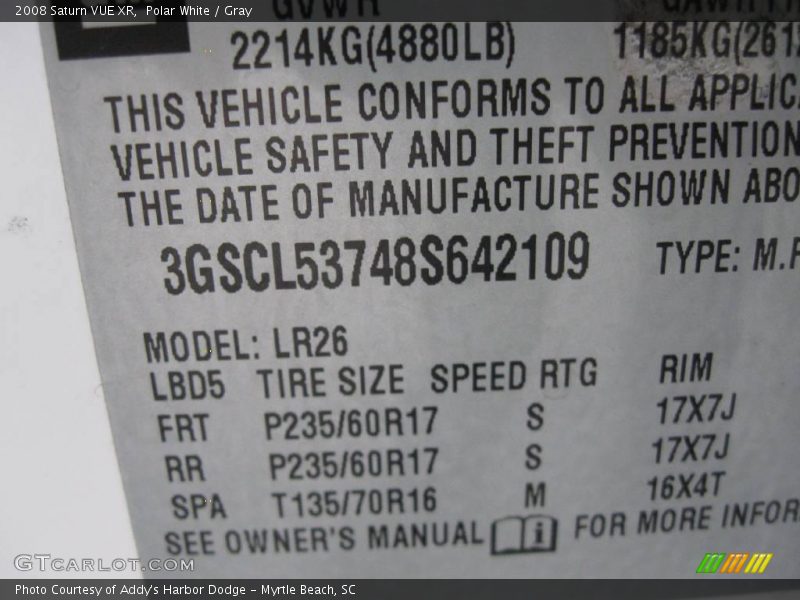 Polar White / Gray 2008 Saturn VUE XR
