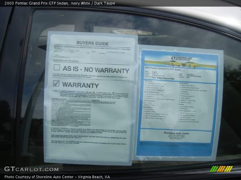 Ivory White / Dark Taupe 2003 Pontiac Grand Prix GTP Sedan