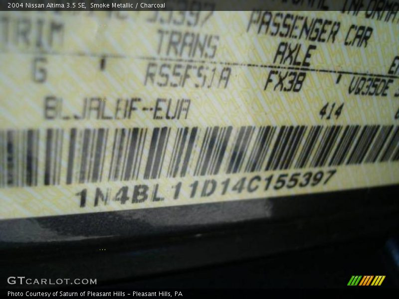 Smoke Metallic / Charcoal 2004 Nissan Altima 3.5 SE