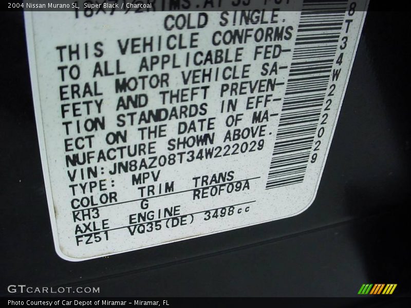 Super Black / Charcoal 2004 Nissan Murano SL
