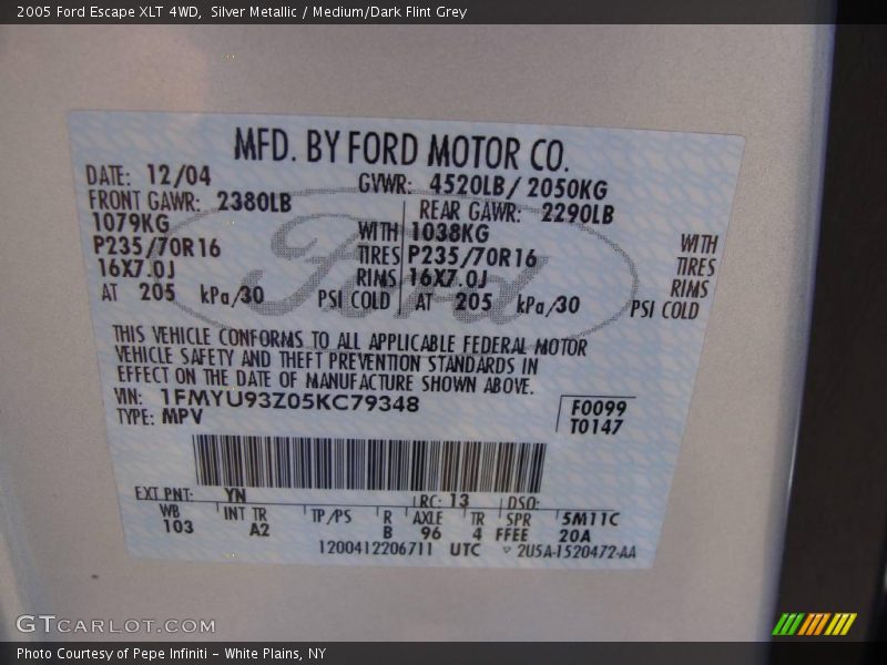 Silver Metallic / Medium/Dark Flint Grey 2005 Ford Escape XLT 4WD