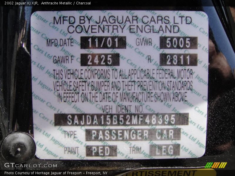 Anthracite Metallic / Charcoal 2002 Jaguar XJ XJR
