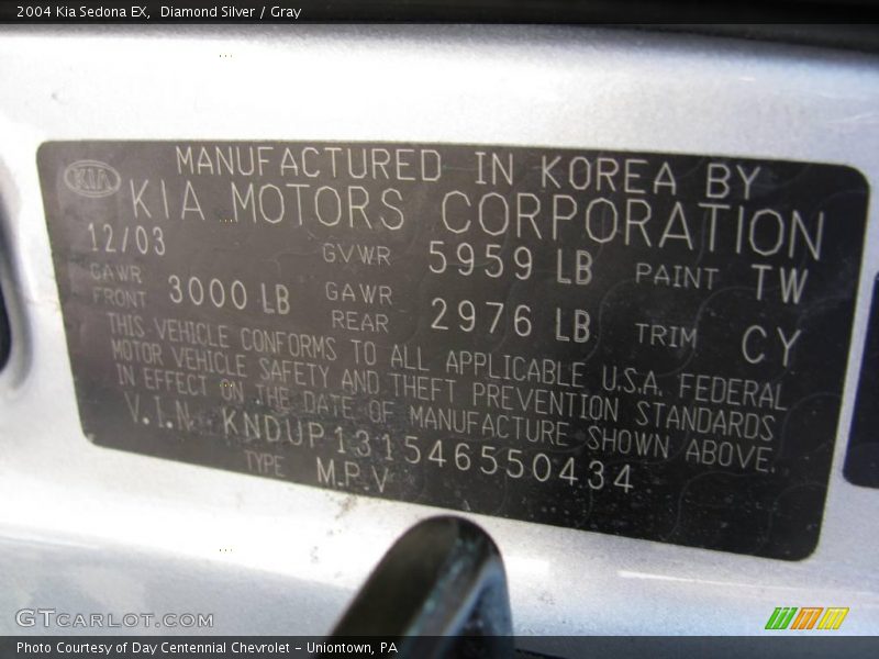 Diamond Silver / Gray 2004 Kia Sedona EX