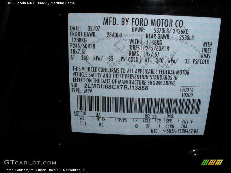 Black / Medium Camel 2007 Lincoln MKX