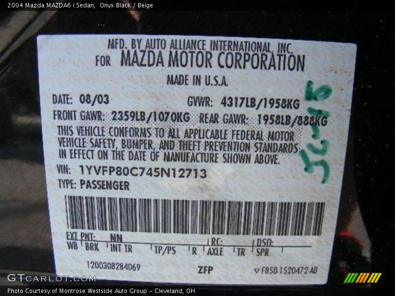 Onyx Black / Beige 2004 Mazda MAZDA6 i Sedan