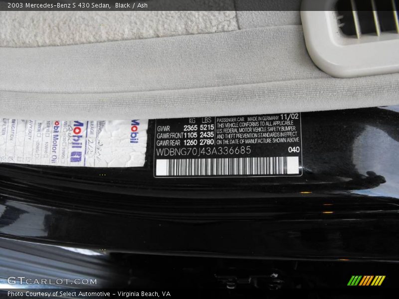 Black / Ash 2003 Mercedes-Benz S 430 Sedan