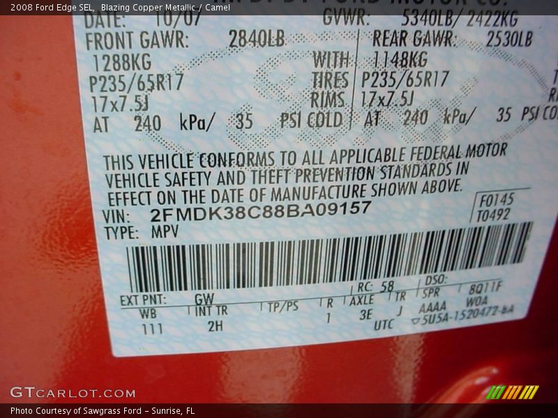 Blazing Copper Metallic / Camel 2008 Ford Edge SEL