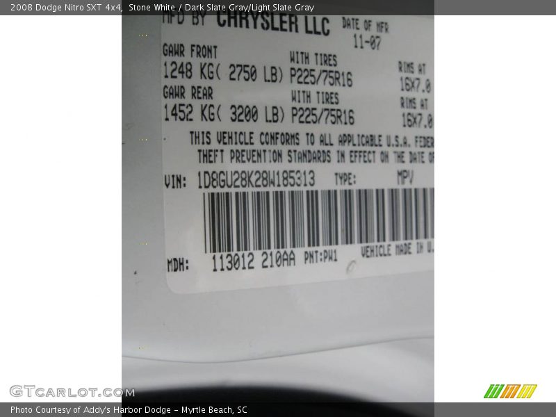 Stone White / Dark Slate Gray/Light Slate Gray 2008 Dodge Nitro SXT 4x4