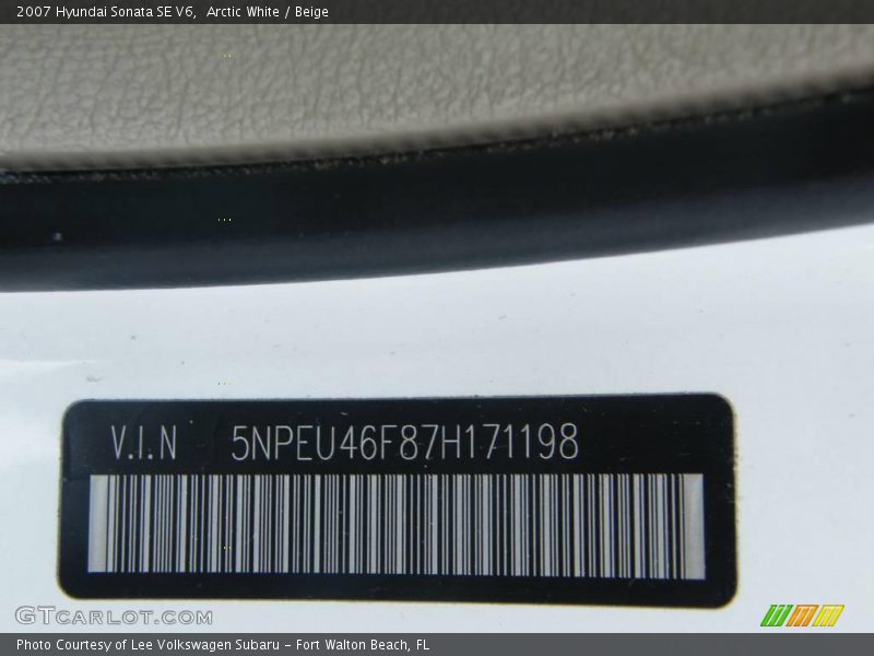 Arctic White / Beige 2007 Hyundai Sonata SE V6